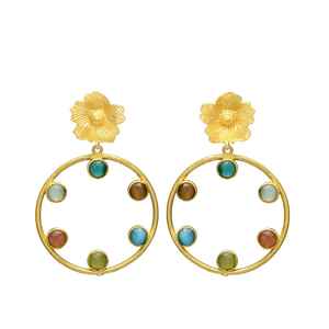 Nouvelle arrivée Ensembles de boucles d'oreilles circulaires à tête de fleur multi-pierres précieuses - Product Image 1
