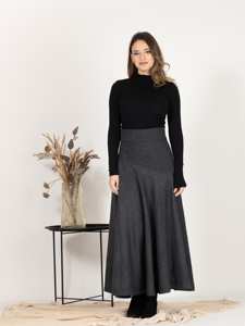 คอลเลคชั่นฤดูใบไม้ร่วง2025กระโปรงอัดพลีทเอวสูงสำหรับผู้หญิงกระโปรงคลุมเข่าเอวตาข่ายผ้ากำมะหยี่พร้อมยางยืดสำหรับใส่ออกงานตอนเย็น - Product Image 5