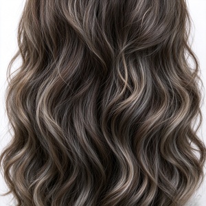 Peluca Larga Ondulada de Fibra Sintética para Mujer, Color Marrón Oscuro con Reflejos, Ondas de Aspecto Natural para Uso Diario, Fiestas y Moda - Product Image 4