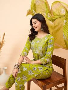 Kurta en pur coton avec pantalon et produit en vrac fait main Dupatta indien pakistan pour femmes - Product Image 6