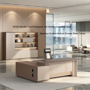 Bureau de direction en forme de L réversible avec armoire de classement et rangement, design bicolore, grande table - Product Image 1