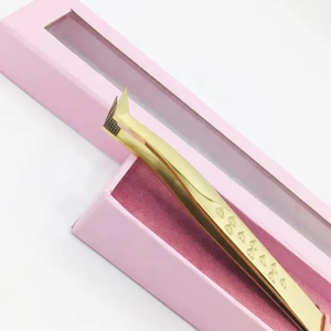 Pince à cils dorée avec logo personnalisé 45 75 Pince à cils à 90 degrés Pince à épiler à pointe en fibre - Product Image 3