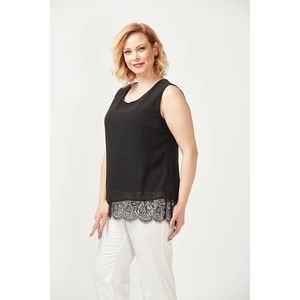 Blusa alla moda taglie forti 3207 con orlo in pizzo nero