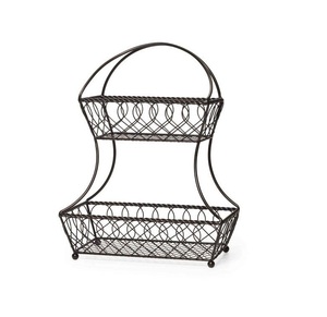 Cesta de frutas de hierro de diseño premium de dos niveles con detalles de desplazamiento retorcidos a mano para la organización de la cocina rústica - Product Image 6