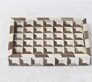 ถาดเสิร์ฟไม้สีขาวมาตรฐานพร้อมสลักกระดูกเรซินสไตล์ทะเลปรับขนาดได้ตามต้องการสำหรับตกแต่งบ้านคุณภาพดีที่สุดอินเดีย - Product Image 2