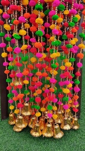 Nhiều Màu Tường Cửa Pom Pom Chuỗi Với Hạt Vàng, Lớn Chuông Treo Toran Vòng Hoa Cho Nhà Giáng Sinh Đảng Trang Trí - Product Image 5