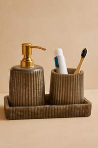 Ensemble d'accessoires de salle de bain en résine époxy de luxe avec distributeur de savon, porte-brosse à dents, gobelet et porte-savon pour salle de bain - Product Image 3