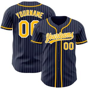 Meilleures ventes Vêtements d'équipe personnalisés Maillot de baseball authentique doré à fines rayures blanc marine - Product Image 1