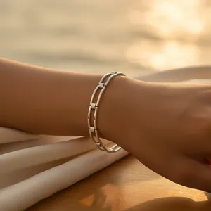 Bracelet à maillons rectangulaires géométriques plaqué or 18 carats, style chaîne classique, bijoux pour femmes, bracelet à maillons en agate tendance - Product Image 3