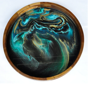 Bandeja para Servir Aperitivos de Resina y Madera de Excelente Calidad, Diseño Decorativo Fabuloso, Bandeja para Servir Alimentos de Resina y Madera - Product Image 1