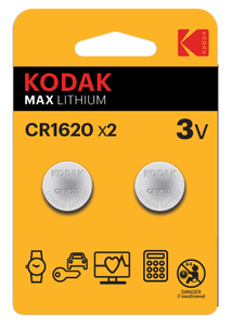 2 pezzi. Batterie a bottone Kodak Max Lithium CR1620 3V (confezione blister) - Product Image 1