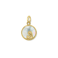 Colgante Religioso Católico con la Virgen María y Perla de Agua Dulce, para Primera Comunión, Unisex, Medalla de Oro Amarillo