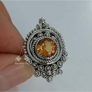 Bague Statement Citrine Faite à la Main, Géométrique, en Argent Sterling, Pierre de Naissance de Novembre, Couleur Jaune Citrine - Product Image 5