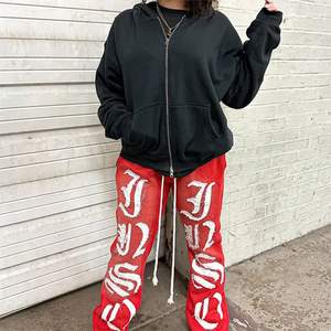 Streetwear personnalisé en détresse Patch brodé cloche bas empilé pantalon de survêtement survêtement jambe large lavage à l'acide pantalon de survêtement évasé hommes - Product Image 6