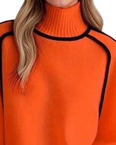 Manufacturer Custom Orange Turtleneck Knit <b>Sweater</b> For <b>Women</b> Winter Warm Soft Pullover Long Sleeve Casual Loose Fit Fashion Top - Product Image 4
