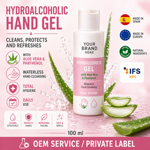 Gel désinfectant pour les mains hydroalcoolique à l'aloe vera en marque privée 100 ml OEM |   Désinfectant pour les mains instantané sans rinçage |   Espagne UE - Product Image 1