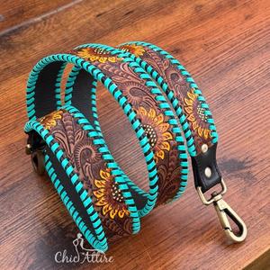 Sangles de tournesol usinées à la main personnalisées avec boucle pour sacs pièces et accessoires de sac en cuir véritable avec boutons-pression en laiton - Product Image 1