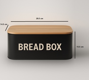 Home Kitchen Metal Bread Box with Wooden Lid for Dining Table Bread Bakery Products Storage Home Use Storage Boxes & <b>Bins</b> - Product Image 2