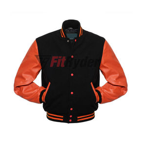 Chaqueta universitaria con mangas de cuero genuino y cuerpo de mezcla de lana | Estilo clásico de Letterman | Chaqueta universitaria de béisbol - Product Image 6