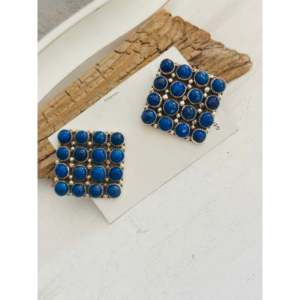 Boucles d'oreilles pendantes en grappe, faites à la main par des Navajo, en lapis-lazuli et argent sterling, objet culturel de collection - Product Image 4