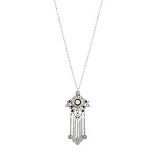 Urthn Boho collar resina piedra colgante cadena con acabado en rodio 1111415A elegante accesorio de moda - Product Image 1