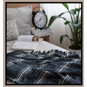 Cubrecama 100% Algodón Natural Azul Marino y Blanco a Rayas 200x320cm, Manta Tejida Tipo Pike para Uso Doméstico - Product Image 5