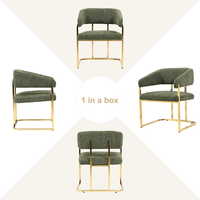 Chaise de salle à manger avec dossier incurvé et bras et assise rembourrée en tissu mélangé de chenille et jambe dorée pour salle à manger salon