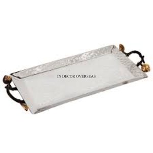 Último patrón llegada forma rectangular plata brillante pulido martillado textura MESA CENTRO DE MESA bandeja de servicio para el hogar y hoteles - Product Image 1