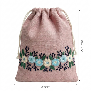 Bolsa con Cordón Bordada en Rosa Floral, Diseño de Bordado Elegante, Totalmente Personalizable, Estuche para Joyas, Kit de Regalo, Empaque - Product Image 2
