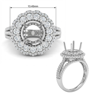 Bijou moderne en or blanc 18 carats avec diamant certifié, semi-monture double halo à branches fendues, style unique pour la mariée classique - Product Image 5