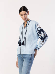 Blusa de Diseño de Moda de Oriente Medio, blusa de manga larga elegante bordado de lino, blusas superiores sueltas, camisa - Product Image 6