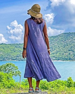 Robe d'été à la mode pour femmes sans manches Boho élégante robe mi-longue d'été respirante légère et aérée - Product Image 5