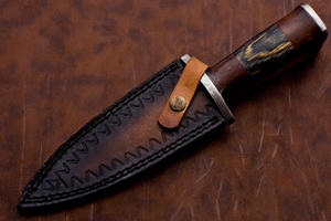 OEM Customizable Damascus Steel Hunting <b>Knife</b> Handmade Rose wood and pakka wood Handle <b>Twisted</b> Pattern Leather Sheath for EDC - Product Image 3