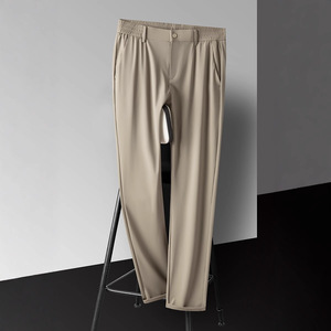 <b>Men's</b> Ice Silk Business Pants, Elastic and Breathable Solid Color <b>Summer</b> <b>Trousers</b> for Young <b>Men</b> - Product Image 5