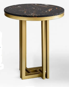 Table d'appoint ronde en métal de style luxe en laiton AK finie en or avec dessus en marbre Table d'extrémité de meubles faits à la main pour meubles de restaurant - Product Image 2