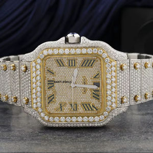 Montre de luxe en moissanite bicolore avec cadran romain, bijoux hip-hop haut de gamme, montre-bracelet en diamant - Product Image 1