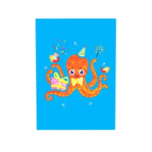 Tarjeta POP up 3D hecha a mano Diseño divertido de pulpo con acabado de estampado en caliente para cualquier ocasión Hecho en Vietnam - Product Image 4