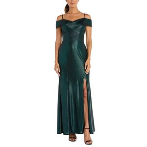 Abito da sera da donna Nightway in raso metallizzato con spalle scoperte, abito da ballo a vita naturale, lunghezza al pavimento, disponibile anche taglia petite 10 Grigio - Product Image 1