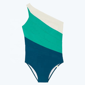 ชุดว่ายน้ำสตรีพิมพ์ลายเปิดไหล่ข้างเดียวเอวสูงผ้าโพลีเอสเตอร์ + สแปนเด็กซ์ - Product Image 1