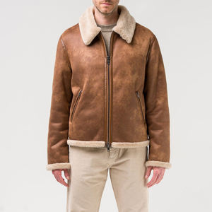 Veste en cuir épaisse personnalisée pour homme, mode automne-hiver, col en fourrure, coupe-vent, manteau chaud, vestes en peau de mouton pour homme - Product Image 1