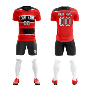 Wholesale Customized Quick Dry <b>Cheap</b> Soccer Uniform Red and Black Full <b>Set</b> Soccer Uniform Soccer Wear OEM Serviced - Product Image 1