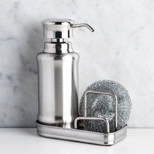 Distributeur de savon moderne finition argentée avec pompe, installation sur table pour maison, hôtel, salle de bain, cuisine, en métal de haute qualité - Product Image 1