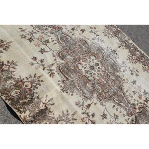 พรมวินเทจ ขนาด 6.1x8.9 ฟุต พรมตุรกี สีเบจเทา ลายดอกไม้ ทำจากขนสัตว์ - Product Image 5