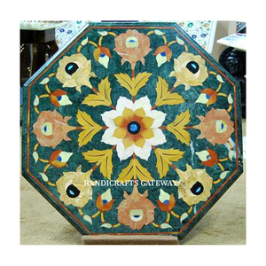 Forma octogonal de clase superior Bellamente puro Hecho a mano Diseño de incrustaciones de mármol verde natural Lujosa mesa de centro para decoración de oficina - Product Image 1