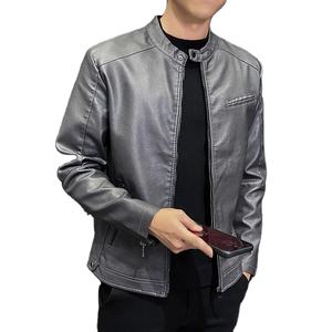 Veste coupe-vent coupe-vent pour homme printemps automne décontracté moto chaud col montant cuir PU toile tissu coupe-vent chaud - Product Image 3