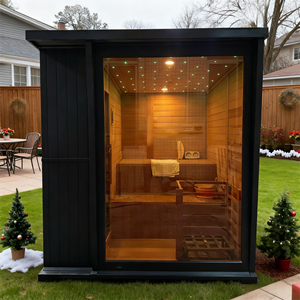 Sauna extérieur carré noir Hemlock, capacité 4-6 personnes, intérieur en cèdre rouge et poêle 6 kW - Product Image 1