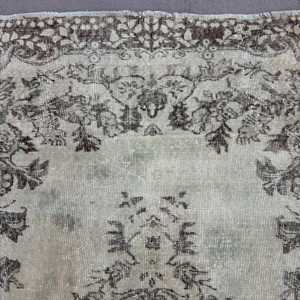 พรมตุรกีโบราณขนาดใหญ่ 6x9.3 ฟุต สีเทา ลายพิมพ์นามธรรม ทำจากขนสัตว์ - Product Image 5