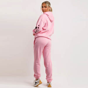 Último precio ropa de calle de invierno de gran tamaño para mujer traje de entrenamiento 100% algodón recién llegado chándal apilado estampado ecológico - Product Image 6