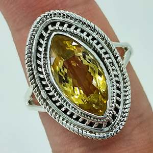 Bague artisanale pour femme en argent sterling 925 de Navya Craft, avec pierre précieuse jaune citrine de forme marquise, pierre de naissance de novembre, tailles 4, diamant - Product Image 6