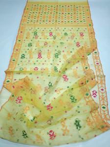 Tendance Jaune Desi Dhakai Bleu Ciel Jamdani Sharee Haute Qualité pour Femme JAMDANI TISSU VERT Bleu ROUGE Doré du Bangladesh - Product Image 4